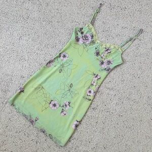 BP Lime Green Floral Lace Trim Slip Mini Dress XS